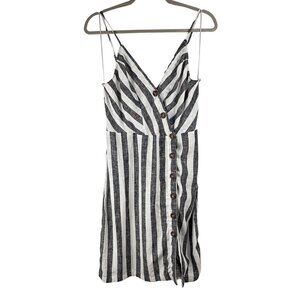 NWT Infinity Raine Love Tree Linen Button Up Stripe V Neck Dress, Size M